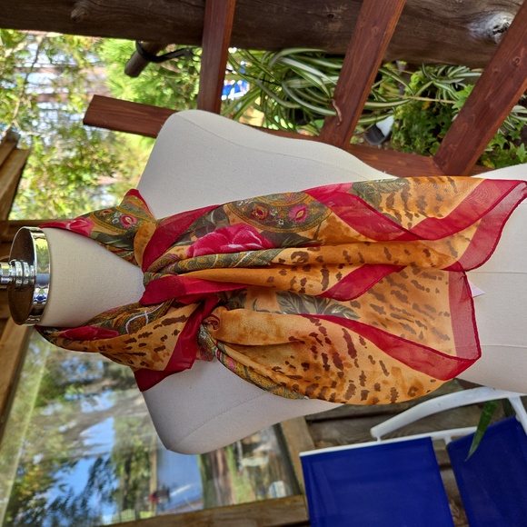 Berkshire Accessories - Berkshire roses and animal print red, tan, and green neck scarf